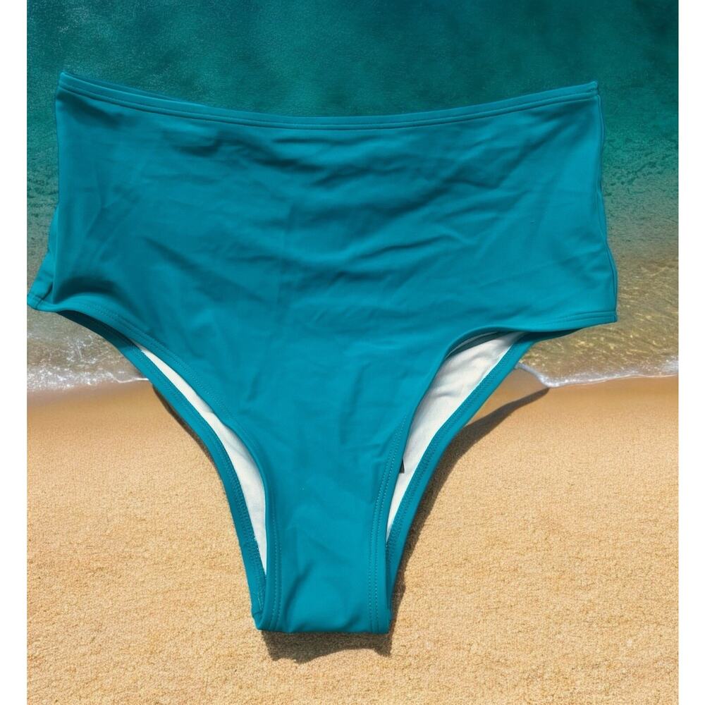 NWT Halara Bikini Bottom Swimsuit SIZE M elegant high‎ waisted teal turquoise
